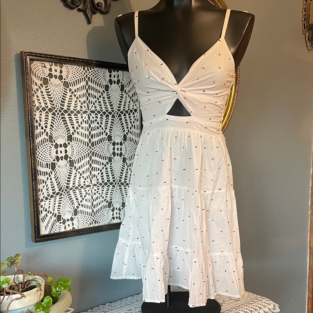 White Summer Twist-Front Spaghetti Strap Dress